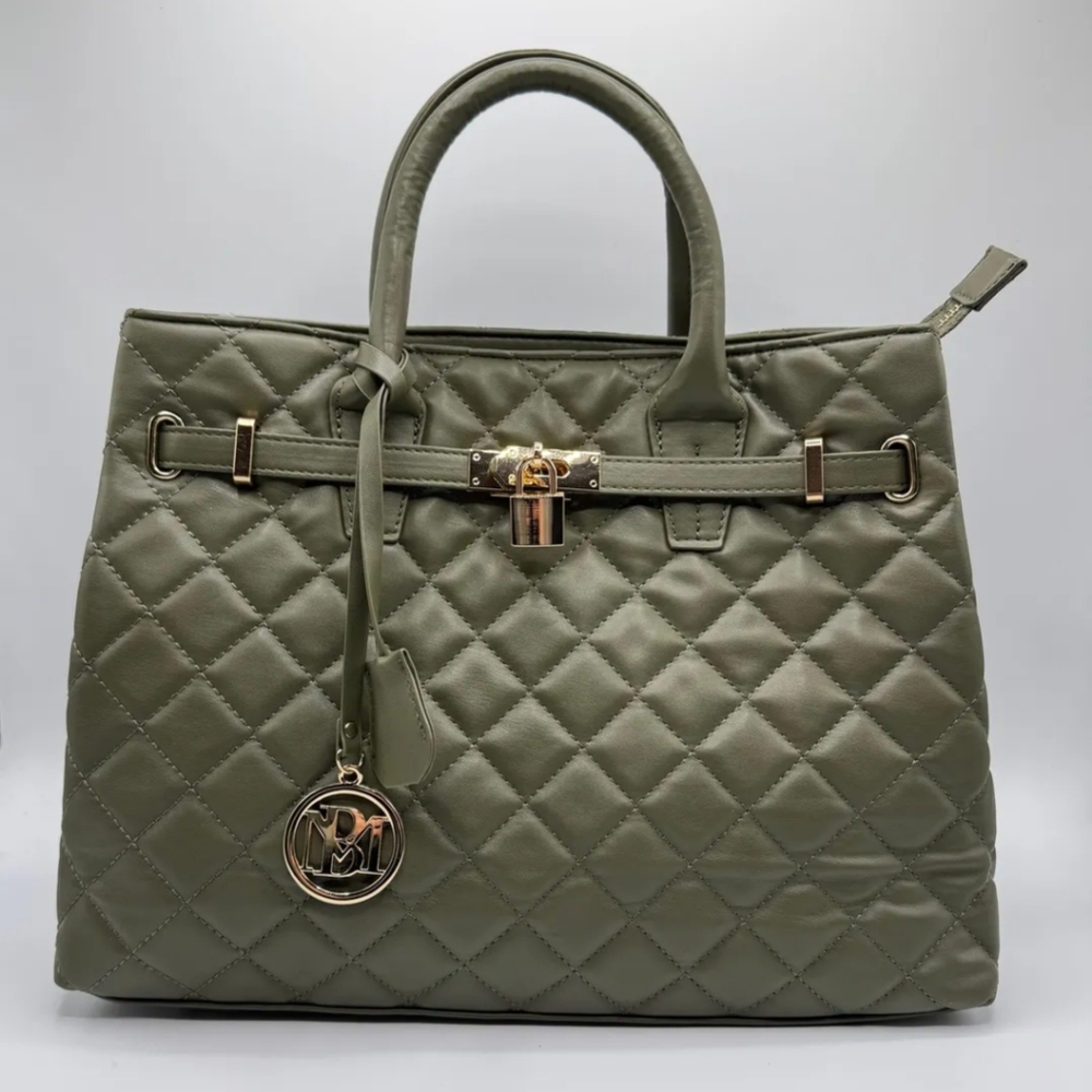 Quilted Olive Tote Bag with Gold Hardware NWOT